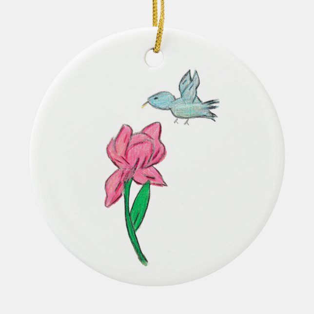 Pink Iris  Ceramic Tree Decoration (Front)