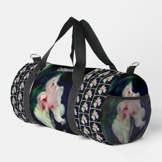Pink Iris Flower Abstract Art Personalised Duffle Bag (Right Corner)