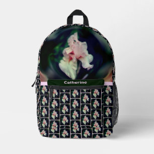 Pink Iris Flower Abstract Art Personalised Printed Backpack