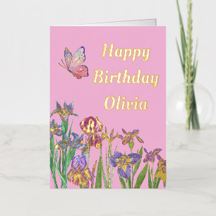 pink iris foil birthday card