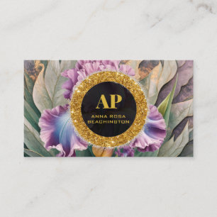 *~ Pink Iris QR AP10 Flowers Gold Business Card