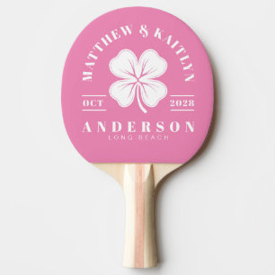 Pink Irish Clover Wedding Crest Ping Pong Paddle