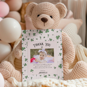 Pink Irish Clovers and Hearts Kids Birthday Thank You Card