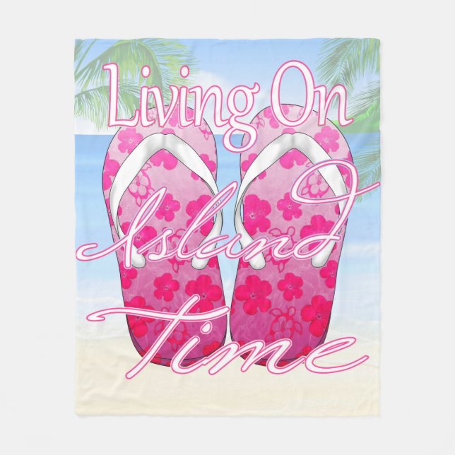 Pink Island Time Beach Fleece Blanket (Front)
