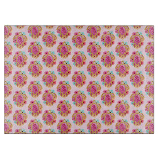 Pink Island Tropical Sea Turtles Floral Cutting Board