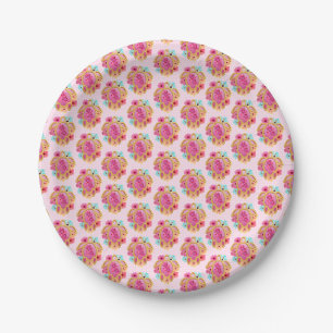 Pink Island Tropical Sea Turtles Floral Paper Plate