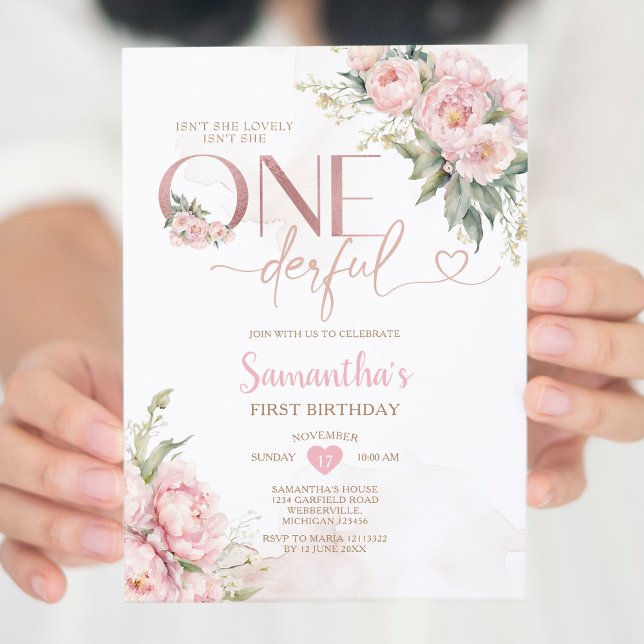 Pink Isn't She Onederful 1st Birthday Flowers Invitation (Creator Uploaded)
