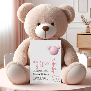 Pink It’s a Girl Teddy Balloon Shower Invitation