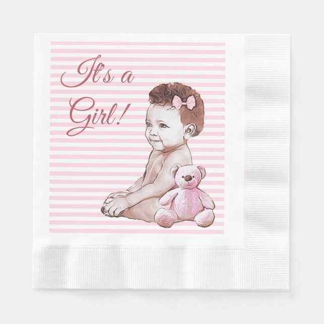 Pink, Its a Girl, African American baby Napkins (Front)