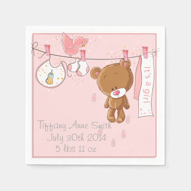 Pink It's a Girl Baby Shower Party Napkins (Front)