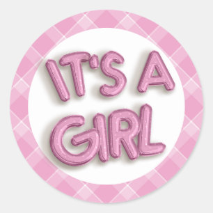 Pink It's a Girl Baby Shower Sticker – Round Favou