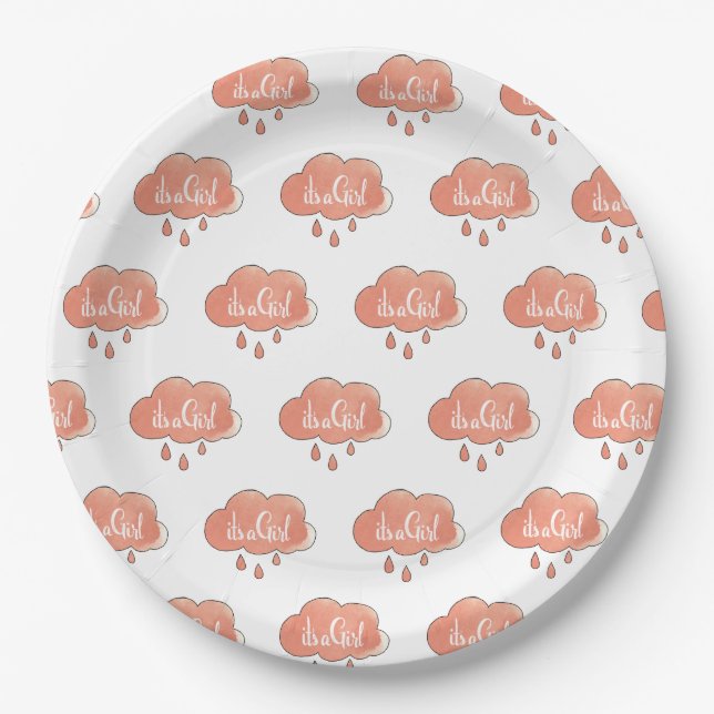 Pink Its a Girl Calligraphy It’s a Girl Art Gender Paper Plate (Front)