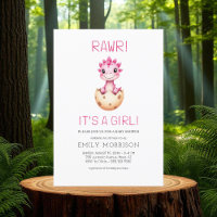 Pink It's a Girl Cute Dinosaur Baby Shower