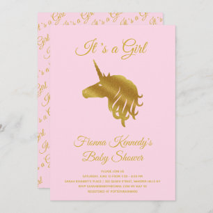 Pink It's a Girl Unicorn Baby Shower Invitation