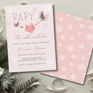 Pink Its Cold Outside Christmas Baby Shower Invitation