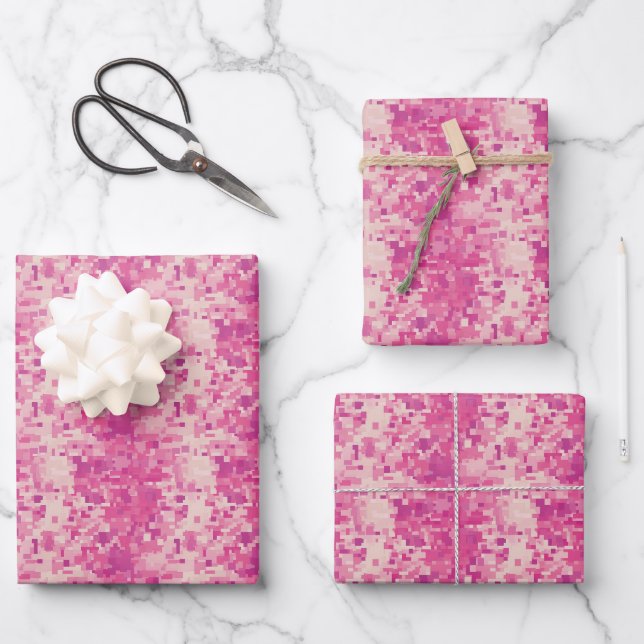 Pink / Ivory Abstract Squares & Rectangles Wrapping Paper Sheet (Front)