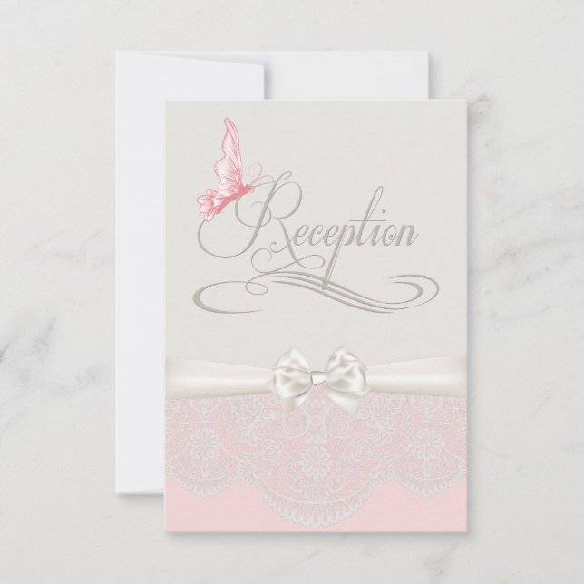 Pink & Ivory Butterflies and Lace Reception Invite (Front)
