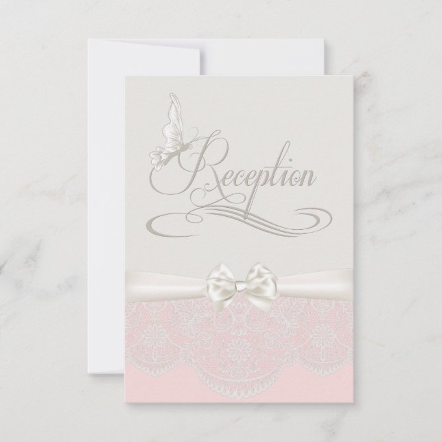 Pink & Ivory Butterflies and Lace Reception Invite (Front)