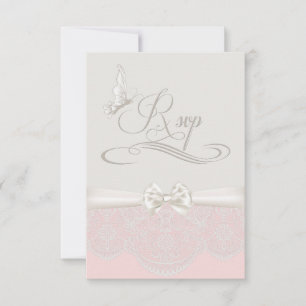 Pink & Ivory Butterflies and Lace RSVP Card