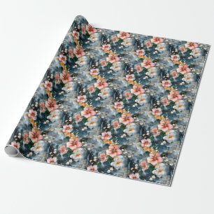 Pink & Ivory Flowers on Marble Wrapping Paper