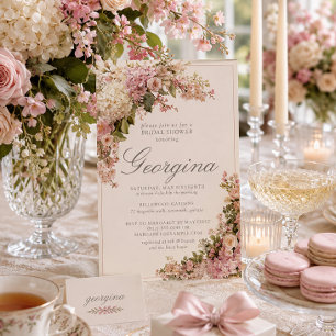 Pink Ivory Hydrangea Floral Monogram Bridal Shower Invitation