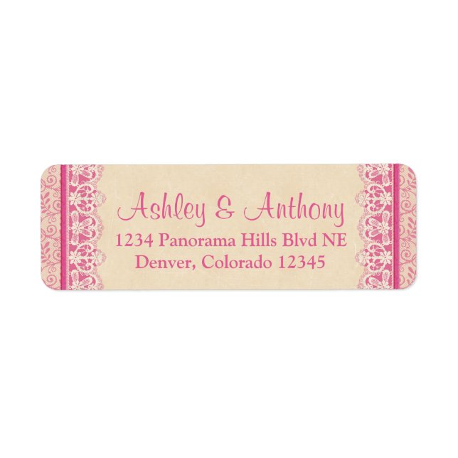 Pink Ivory Lace Wedding Address Mailing Labels (Front)