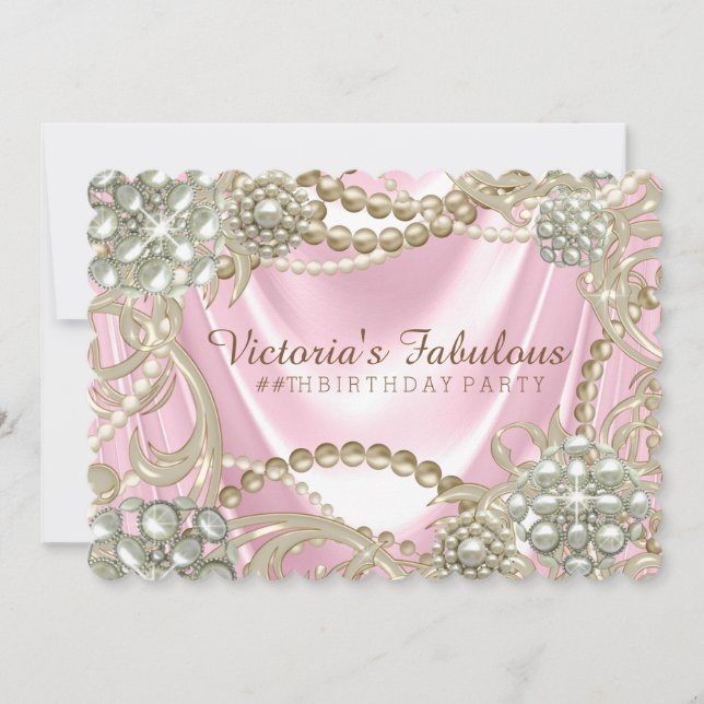 Pink Ivory Pearl Birthday Party Invitation (Front)
