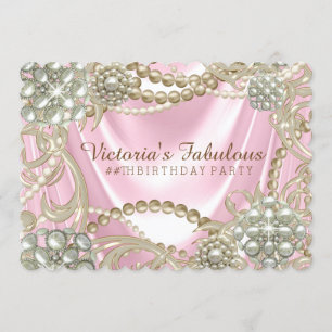 Pink Ivory Pearl Birthday Party Invitation