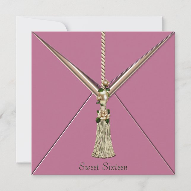 Pink Ivory Rose Tassel Sweet Sixteen Party Invitation (Front)