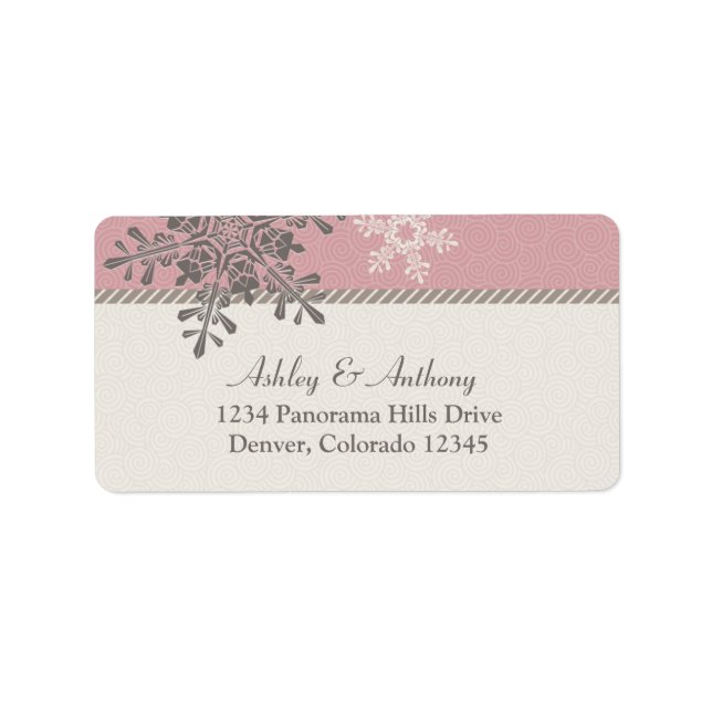 Pink Ivory Snowflake Winter Wedding Address Labels (Front)