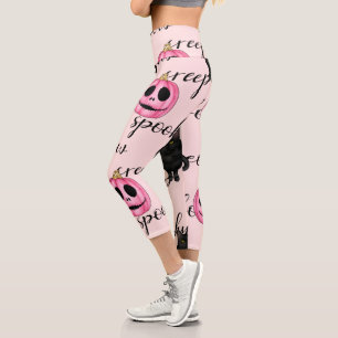 Pink Jack-O-Lantern and Black Cat Capri Leggings