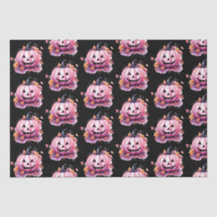 Pink Jack-O' Lantern Orange Leaves Black Halloween Tissue Paper