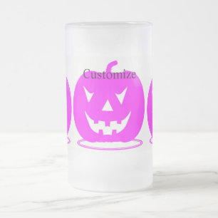Pink Jack o'lantern Halloween Thunder_Cove Frosted Glass Beer Mug