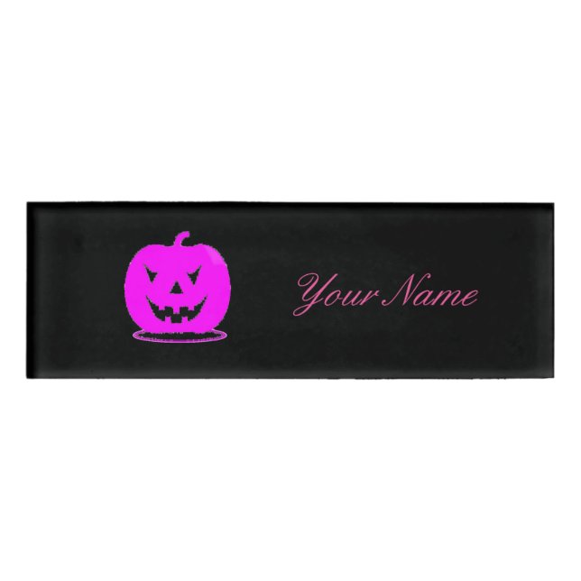 Pink Jack o'lantern Halloween Thunder_Cove Name Tag (Front)