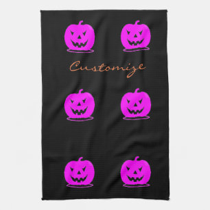 Pink Jack o'lantern Halloween Thunder_Cove Tea Towel