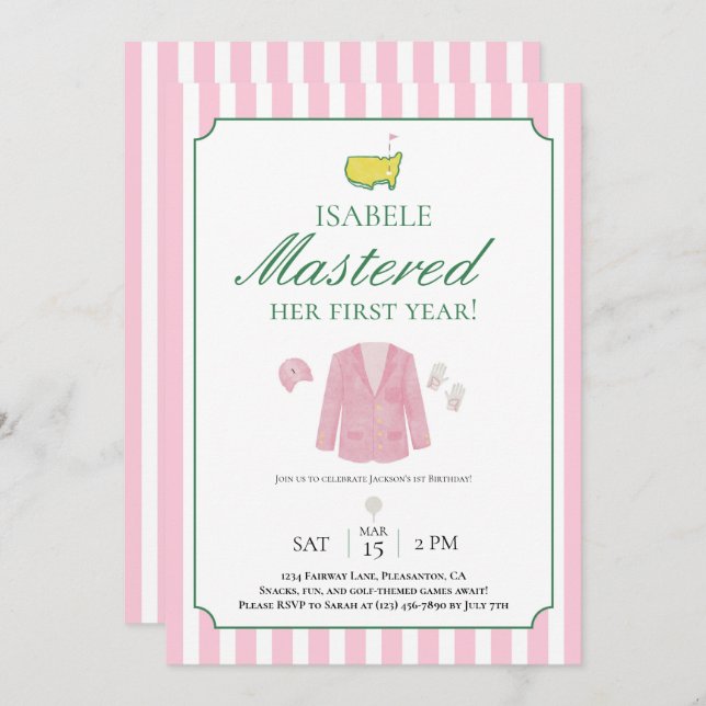 Pink Jacket Golf First Birthday Invitation (Front/Back)