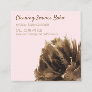 Pink Janitorial Cleaning service maid hand broom Square Business Card