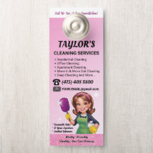 Pink Janitorial Lady House Cleaning Service
