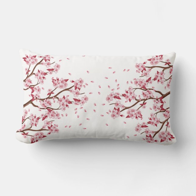 Pink Japanese Cherry Blossoms Branches Lumbar Cushion (Front)