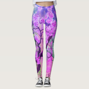Pink Japanese Cherry Blossoms on Custom Tight Leggings