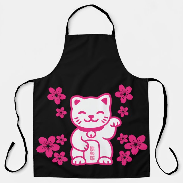 Pink Japanese Maneki-neko Apron (Front)