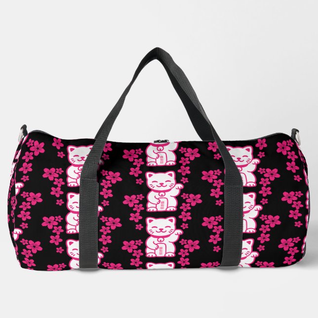Pink Japanese Maneki-neko Duffle Bag (Front)