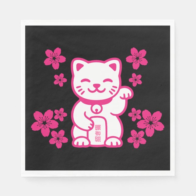 Pink Japanese Maneki-neko Napkin (Front)