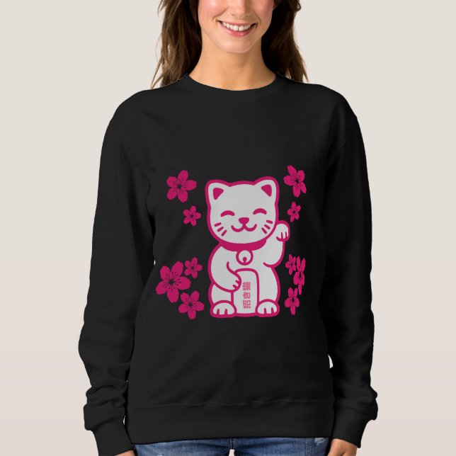 Pink Japanese Maneki-neko Sweatshirt (Front)
