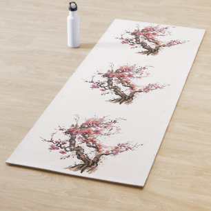 Pink Japanese Sakura Cherry Blossom Watercolor Yoga Mat
