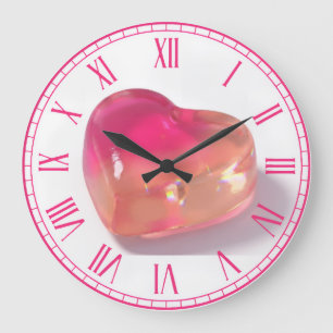 Pink Jelly Heart 3D Gummy Y2K Aesthetic Round Cloc Large Clock