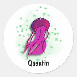 pink jellyfish watercolor style classic round sticker