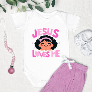 Pink "Jesus Loves Me" Design Baby Bodysuit