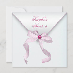 Pink Jewel Bow Pretty White Sweet Sixteen Party Invitation