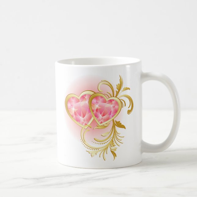 Pink Jewel Hearts Coffee Mug (Right)